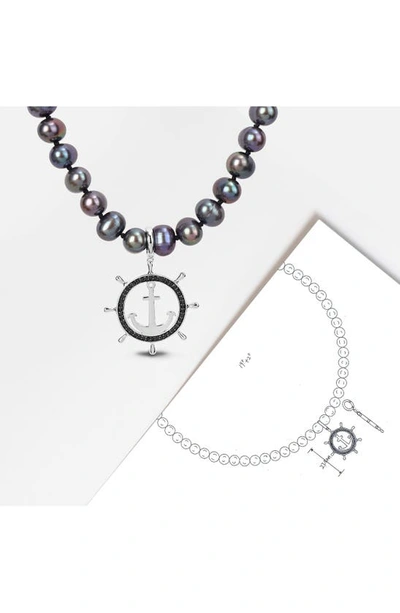 Delmar Cultured Freshwater Pearl Black Diamond Crown Pendant Necklace In Black