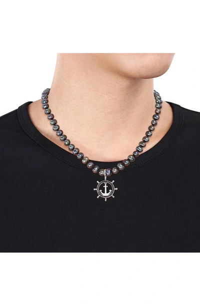 Delmar Cultured Freshwater Pearl Black Diamond Crown Pendant Necklace In Black
