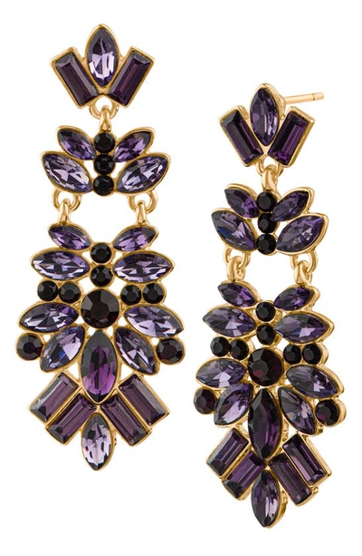 Shop Jardin Crystal Cluster Drop Earrings In Purple/gold