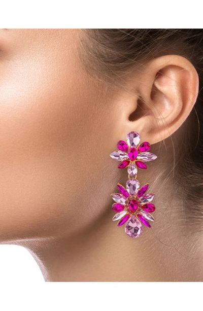 Shop Jardin Crystal Cluster Drop Earrings In Pink/ Gold