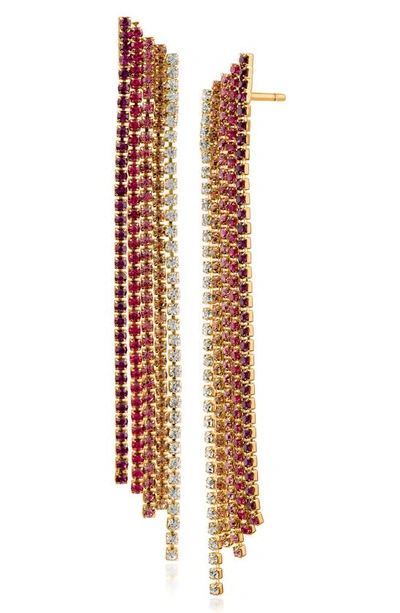 Shop Jardin Tonal Five-row Crystal Linear Drop Earrings In Pink