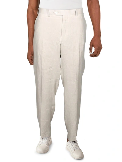 Shop Lauren Ralph Lauren Mens Linen Flat Front Dress Pants In Beige