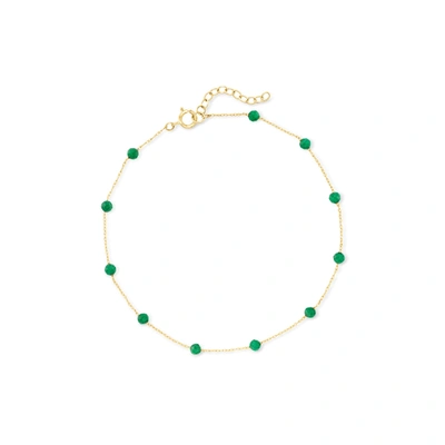 Shop Rs Pure By Ross-simons Emerald Bead Station Anklet In 14kt Yellow Gold In Green