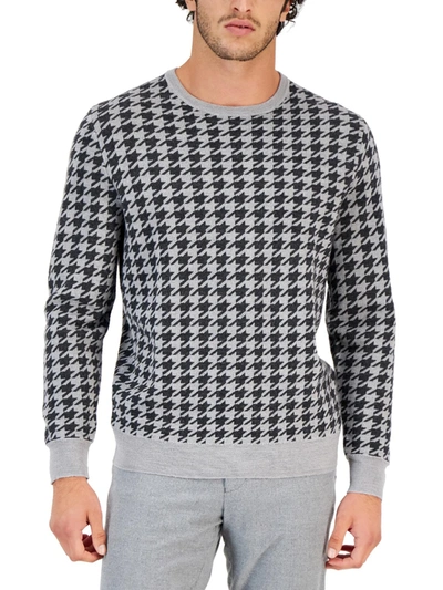 Shop Club Room Mens Merino Wool Blend Houndstooth Pullover Sweater In Grey