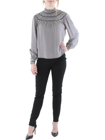 Shop Rebecca Minkoff Womens Ladder Stitch Mock Collar Peasant Top In Grey