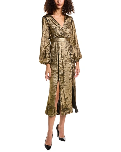 Shop Roberto Cavalli Metallic Midi Dress In Gold