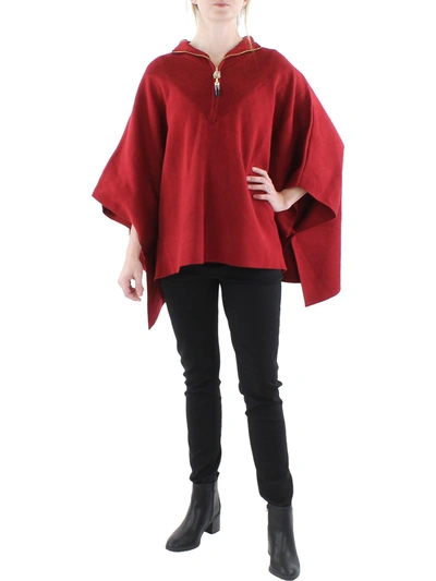 Shop Anne Klein Womens Ribbed Trim Tunic Poncho Sweater In Red