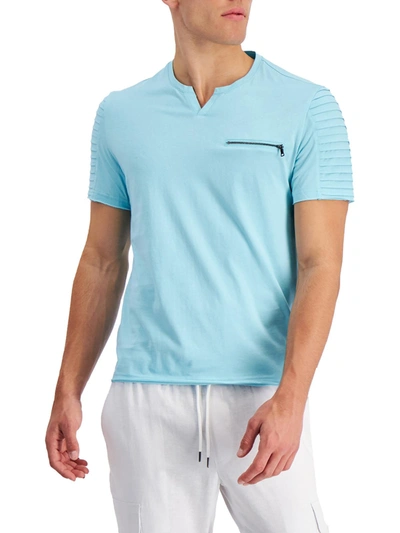 Shop Inc Mens Cotton Split Neck T-shirt In Blue