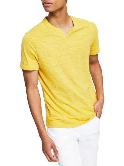 Shop Inc Mens Split Neck Slub T-shirt In Yellow