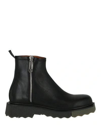 Shop Off-white Sponge Sole Leather Zip Boots In Black