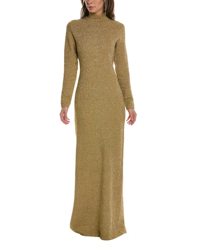 Shop Carolina Herrera Metallic Knit Turtleneck Gown W/ In Yellow