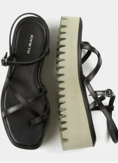 Shop All Black Strappy Flatform Sandal In Black/green