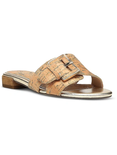 Shop Donald J Pliner Florence Womens Shimmer Peep-toe Slide Sandals In Brown
