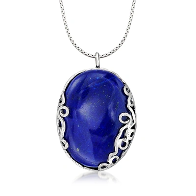 Shop Ross-simons Lapis Scroll Necklace In Sterling Silver In Blue