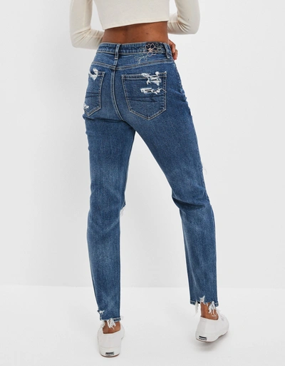 Shop American Eagle Outfitters Ae Strigid Ripped Mom Jean In Blue