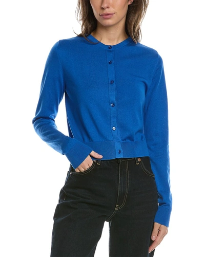 Shop Carolina Herrera Crewneck Silk-blend Cardigan In Blue