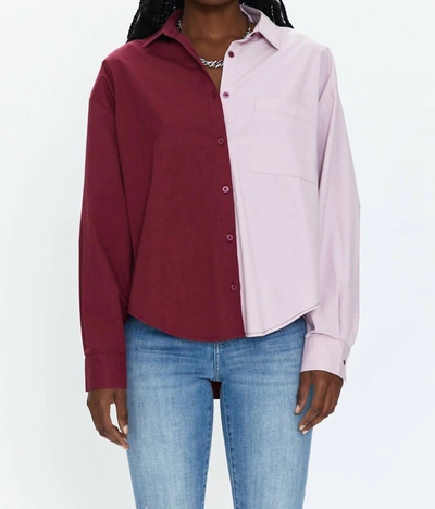 Shop Pistola Sloane Oversized Button Down Shirt In Bordeaux And Pink In Multi