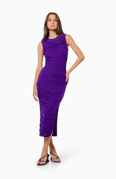 Shop Elliatt Debbi Sleeveless Ruched Midi Cocktail Dress In Purple