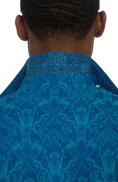 Shop Robert Graham Highland 3 Damask Jacquard Stretch Cotton Button-up Shirt In Turquoise