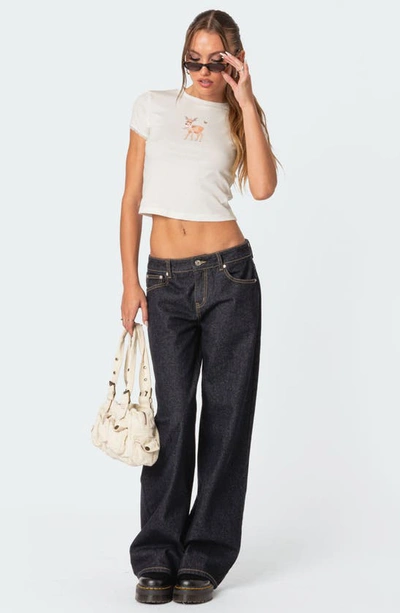 Shop Edikted Raelynn Low Rise Wide Leg Jeans In Indigo-blue-raw-wash