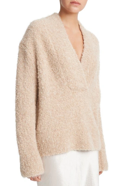 Shop Vince Crimped Shawl Wool Blend Bouclé Sweater In Heather Champagne