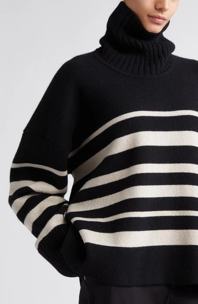 Shop Proenza Schouler Variegated Stripe Recycled Cashmere & Merino Wool Turtleneck Sweater In Black Multi