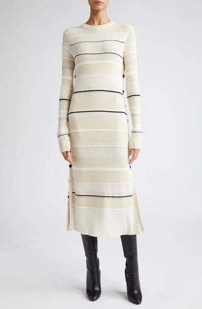 Shop Proenza Schouler Textured Stripe Long Sleeve Midi Sweater Dress In Ecru Multi