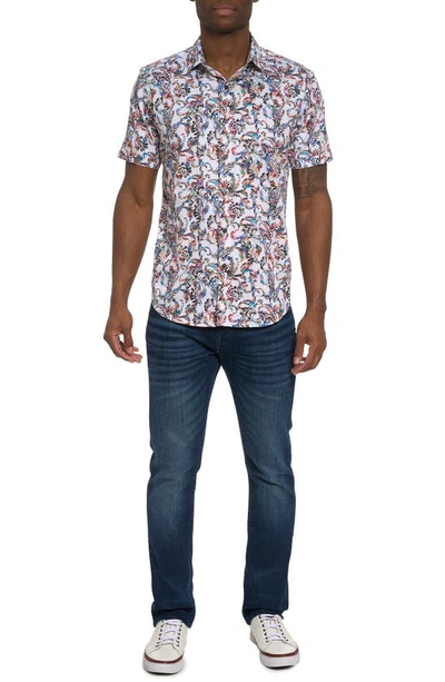 Shop Robert Graham Monsoon Short Sleeve Stretch Button-up Shirt In White Multi