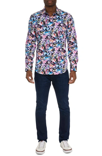 Shop Robert Graham The Atlas Abstract Floral Stretch Button-up Shirt In Black Multi