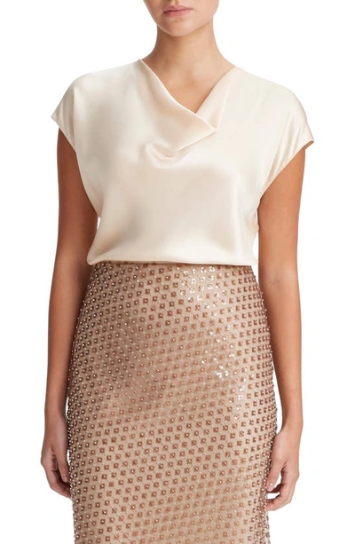Shop Vince Cowl Neck Silk Blouse In Champagne