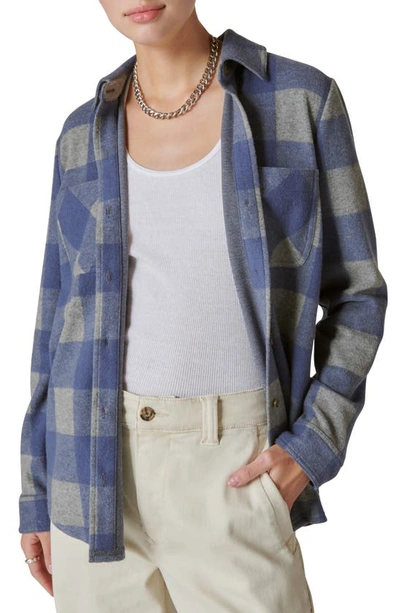 Shop Lucky Brand Brushed Plaid Shirt Jacket In Navy Grey Plaid
