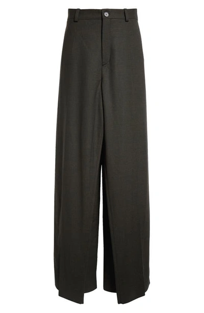 Shop Balenciaga Double Front Stretch Wool Straight Leg Pants In Khaki/ Black