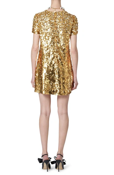 Shop Carolina Herrera Sequin & Crystal Short Sleeve Cocktail Dress In Gold