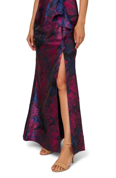 Shop Adrianna Papell One-shoulder Jacquard Gown In Navy/ Orchid