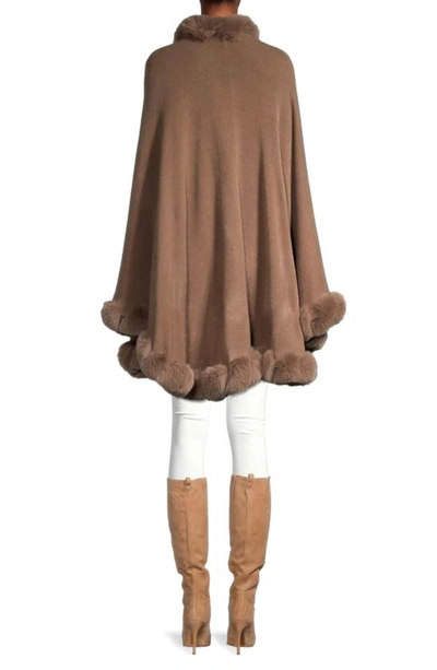 Saachi Faux Fur Trim Cape In Brown