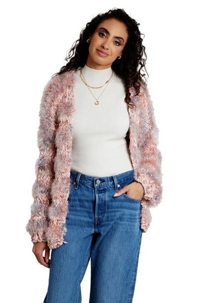 Saachi Lurex Eyelash Stripe Cardigan In Blush