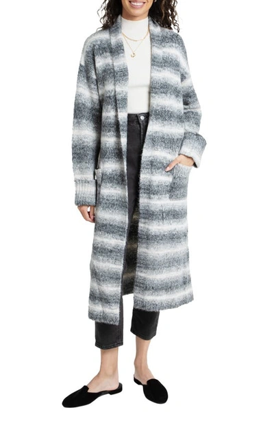 Shop Saachi Horizontal Stripe Longline Cardigan In Grey