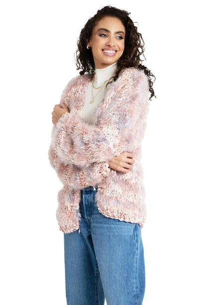 Saachi Lurex Eyelash Stripe Cardigan In Blush