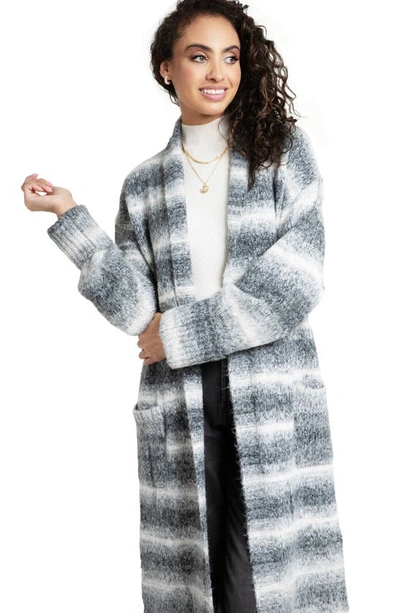 Saachi Horizontal Stripe Longline Cardigan In Grey