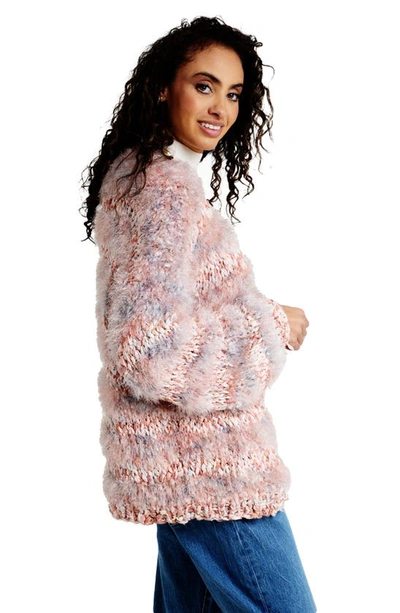 Saachi Lurex Eyelash Stripe Cardigan In Blush