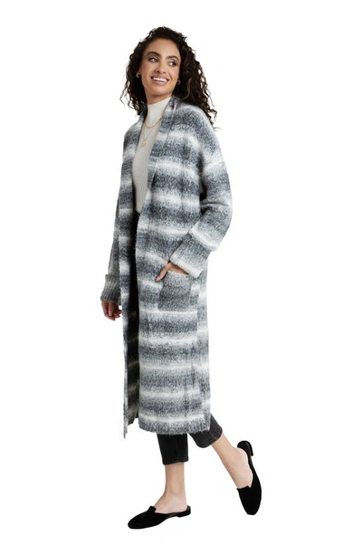 Saachi Horizontal Stripe Longline Cardigan In Grey