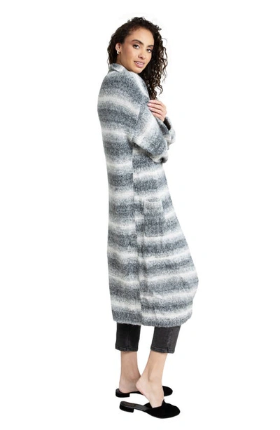 Saachi Horizontal Stripe Longline Cardigan In Grey