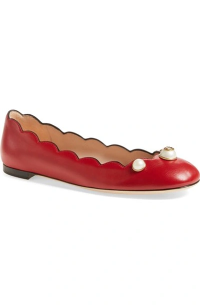 Gucci 'willow' Scalloped Flat (women) In Hibiscus Red Leather
