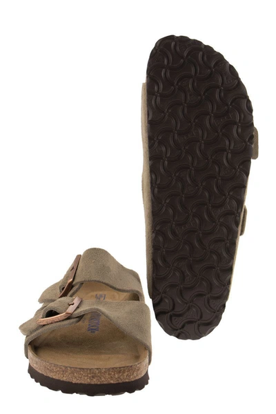 Shop Birkenstock Arizona - Suede Leather Slipper In Taupe