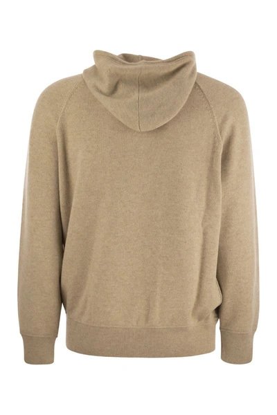 Shop Brunello Cucinelli Cashmere Topwear Style Hooded Sweater In Beige