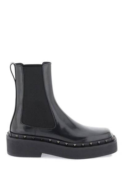 Shop Valentino Garavani Rockstud M-way Leather Beatle Boots In Black