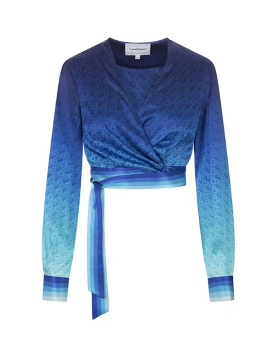 Shop Casablanca The Night View Wrap Blouse In Blue