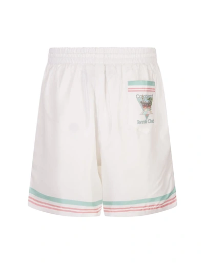 Shop Casablanca Tennis Club Icon Silk Shorts In White