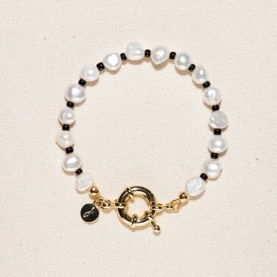Shop Joey Baby Victoria Pearl And Black Beads Bracelet In Silver