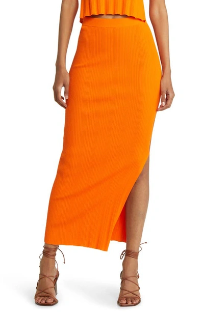 Shop Frame Mixed Rib Skirt In Bright Tangerine